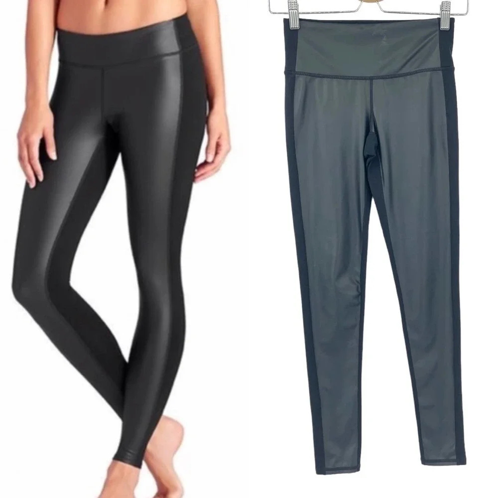 Athleta Faux Leather Black Gleam Tight Leggings Size XXS